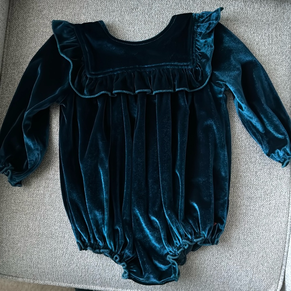 Pink Chicken blue velvet bubble romper never worn!